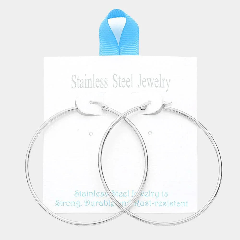 Stainless Steel 2.3 Inch Metal Hoop Pin Catch Earrings - Jewelry Store by Erik Rayo