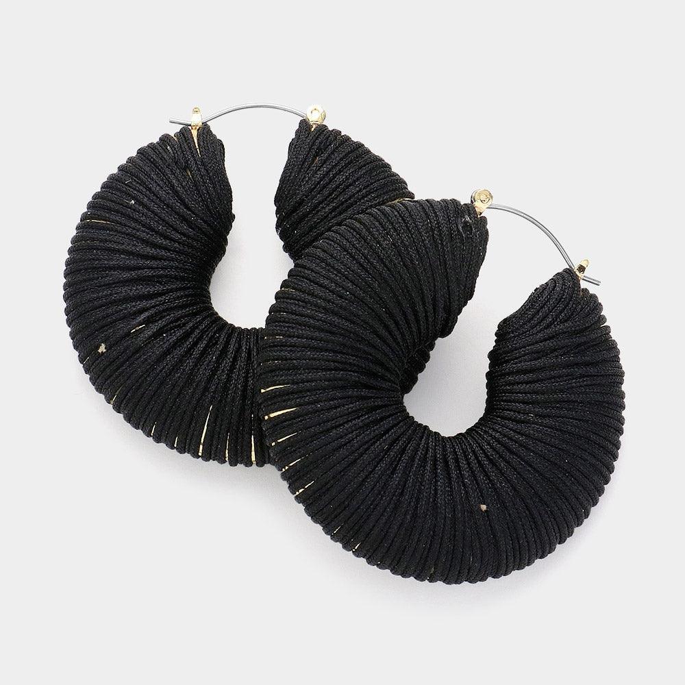 Black Thread Wrapped Chunky Hoop Pin Catch Earrings - Jewelry Store by Erik Rayo