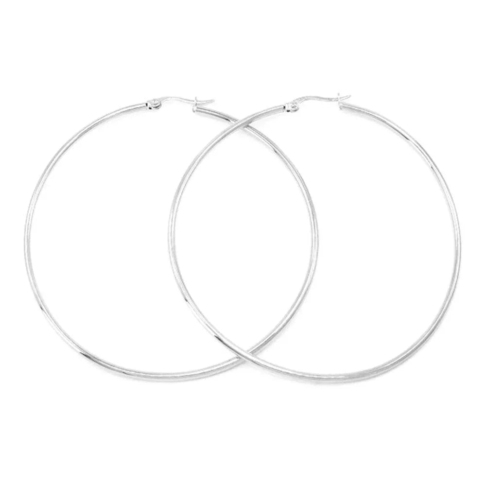 Stainless Steel 2.75 Inch Metal Hoop Pin Catch Earrings - Jewelry Store by Erik Rayo
