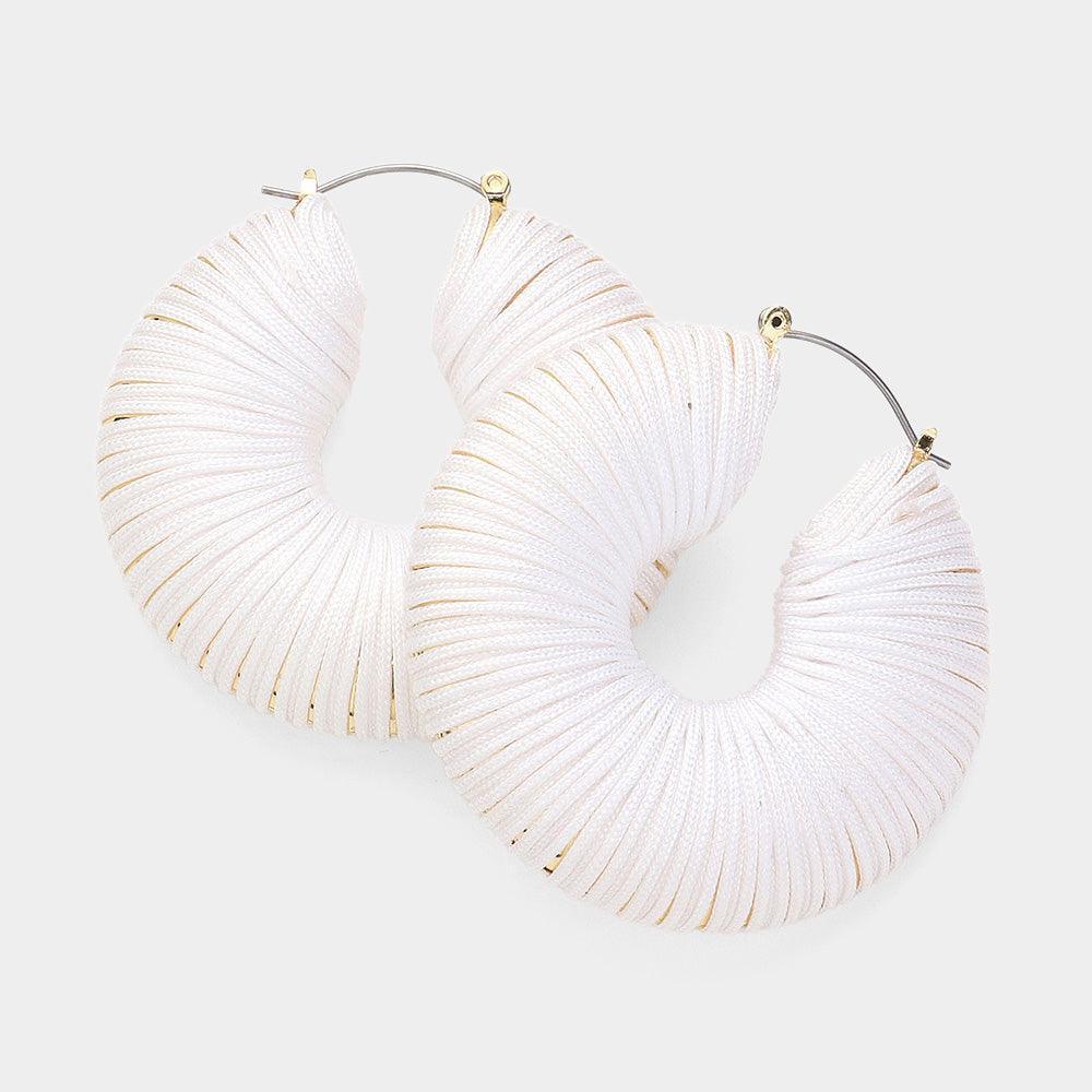 White Thread Wrapped Chunky Hoop Pin Catch Earrings - Jewelry Store by Erik Rayo