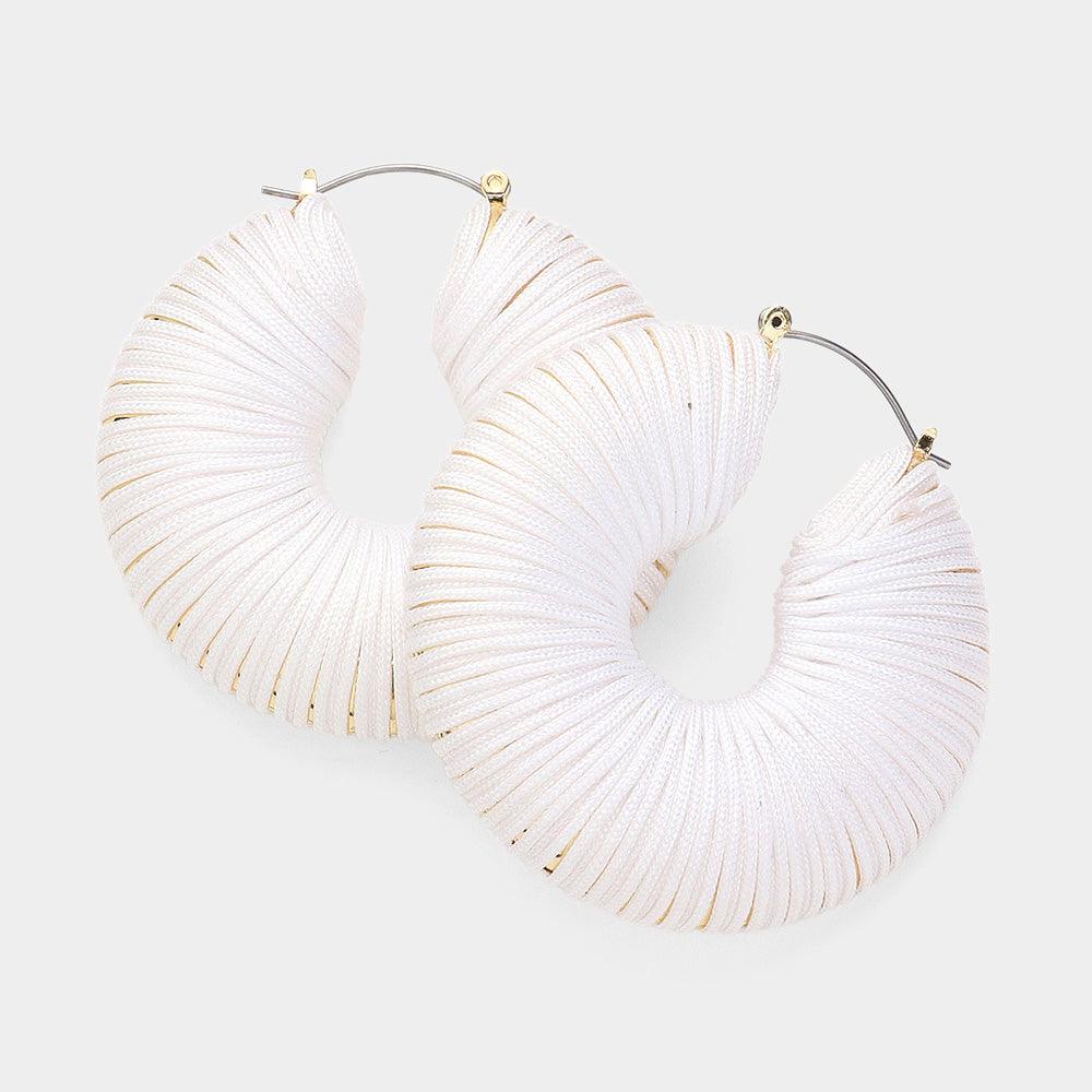 White Thread Wrapped Chunky Hoop Pin Catch Earrings