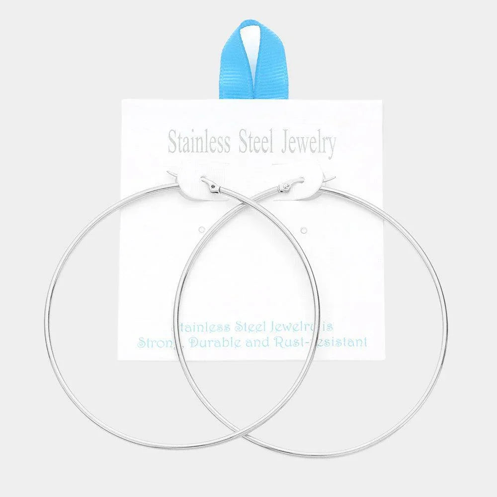 Stainless Steel 3 Inch Metal Hoop Pin Catch Earrings - Jewelry Store by Erik Rayo