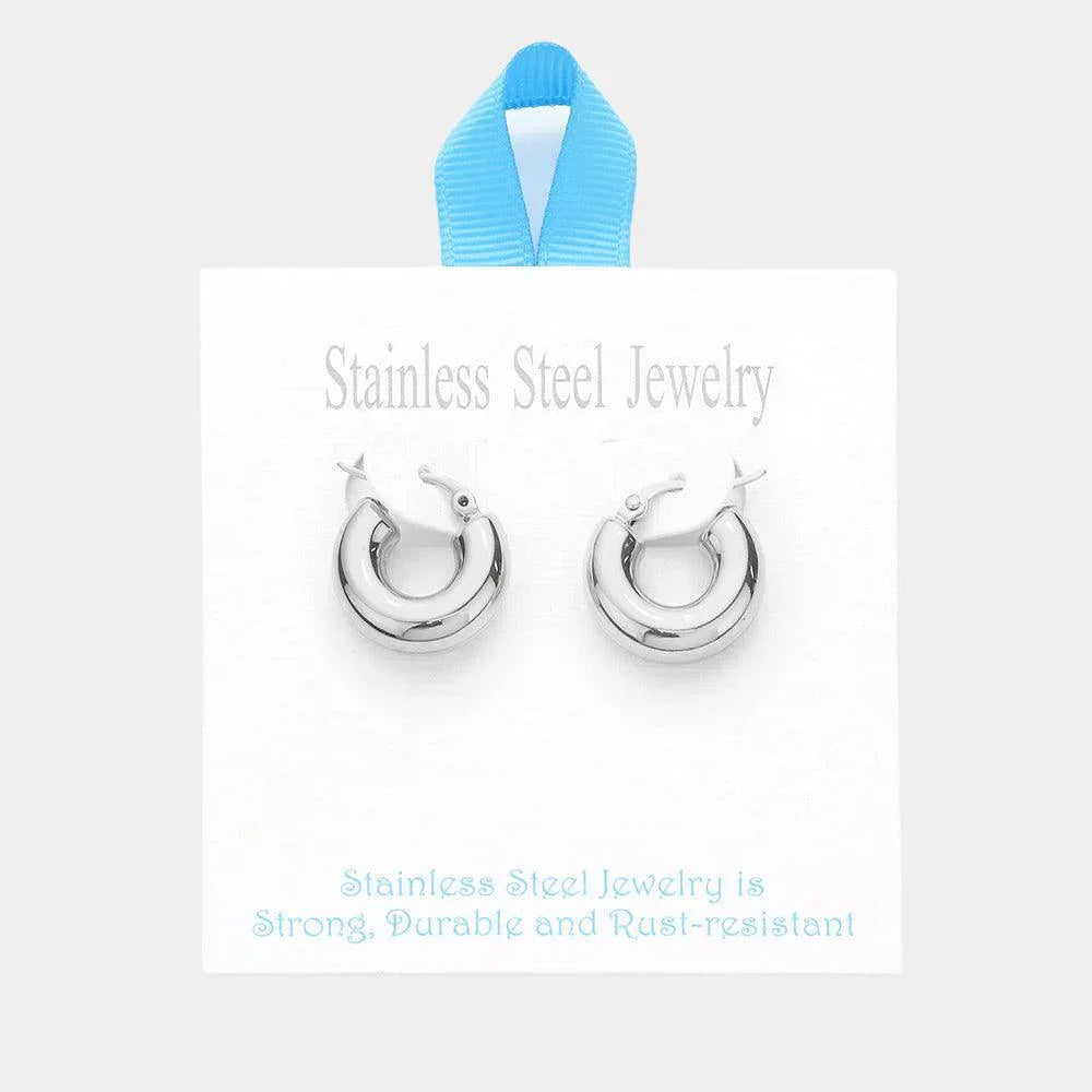 Stainless Steel 0.75 Inch Metal Hoop Pin Catch Earrings - Jewelry Store by Erik Rayo