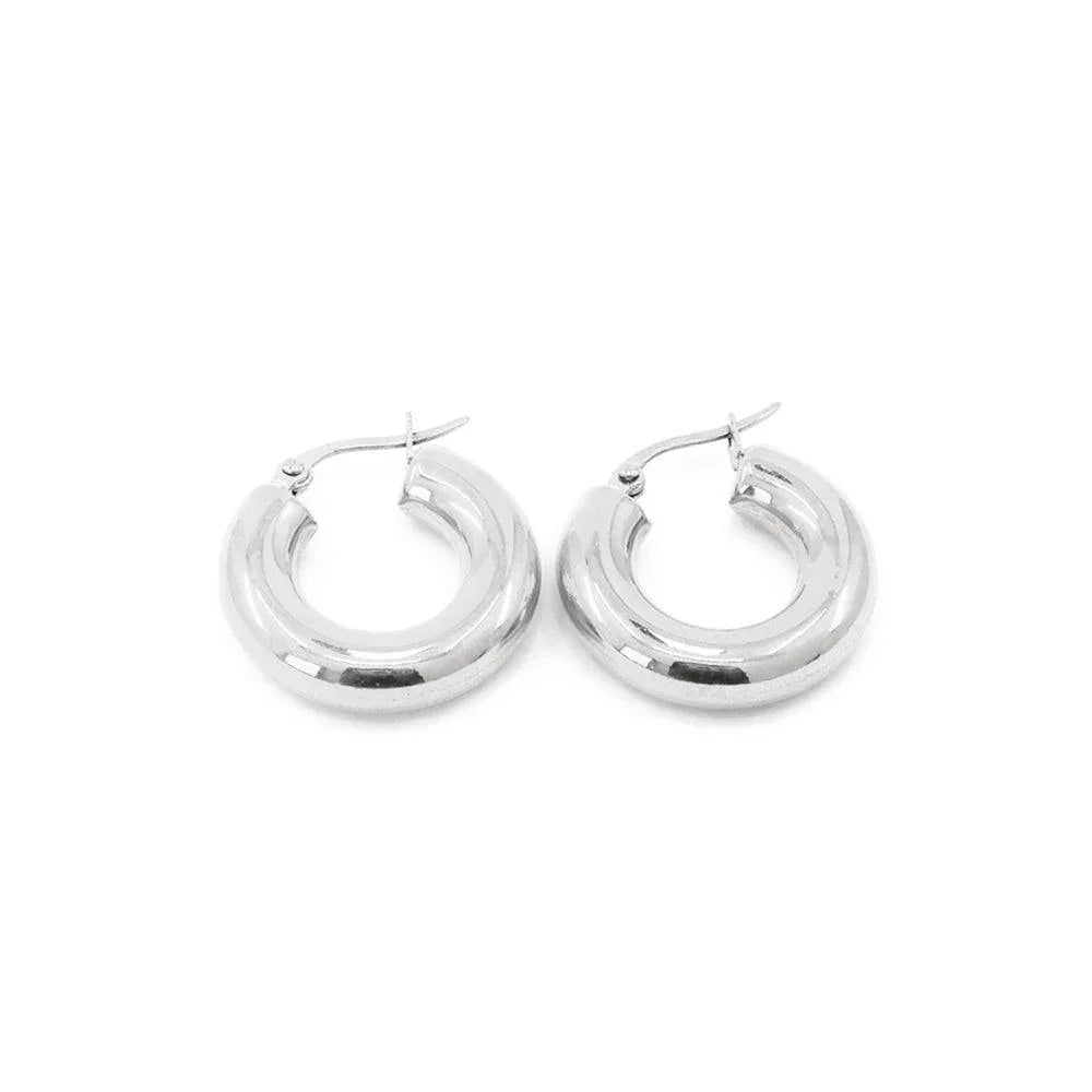 Stainless Steel 1 Inch Metal Hoop Pin Catch Earrings - Jewelry Store by Erik Rayo