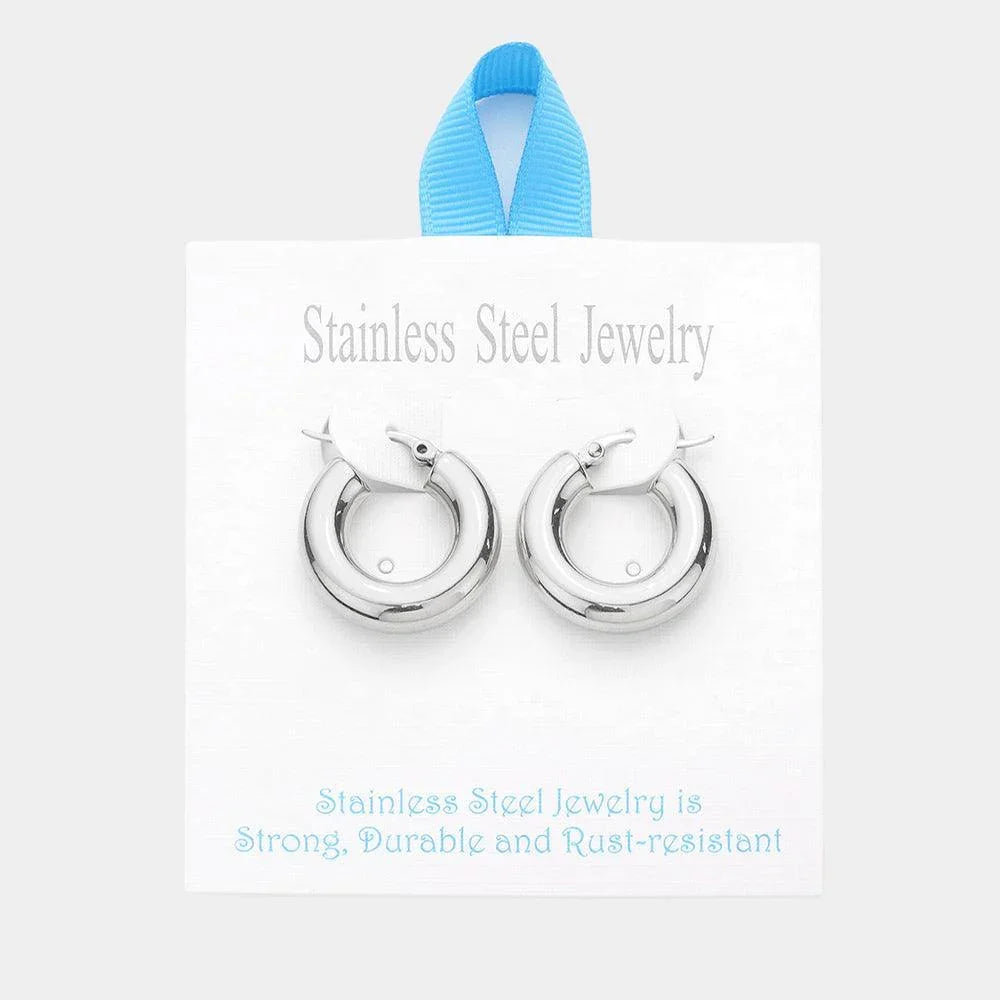 Stainless Steel 1 Inch Metal Hoop Pin Catch Earrings - Jewelry Store by Erik Rayo