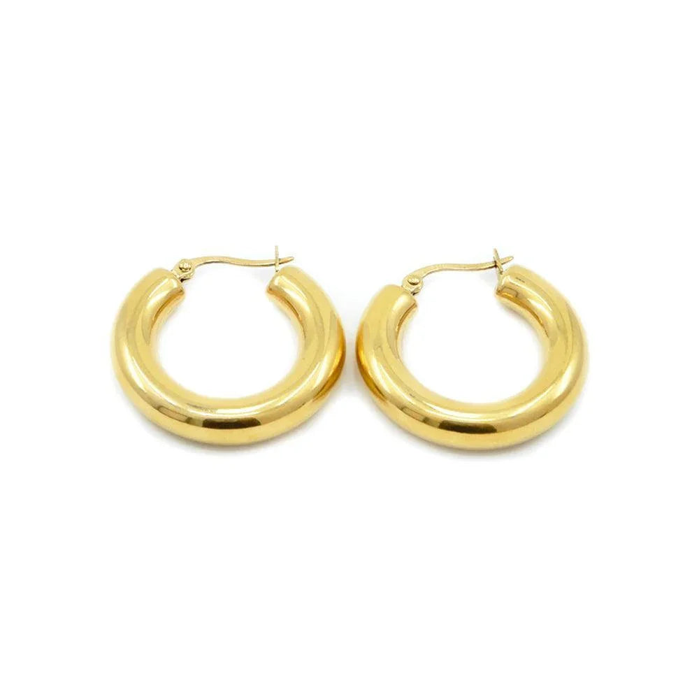 Gold 18K Gold Dipped Stainless Steel 1.2 Inch Metal Hoop Pin Catch Earrings - Jewelry Store by Erik Rayo