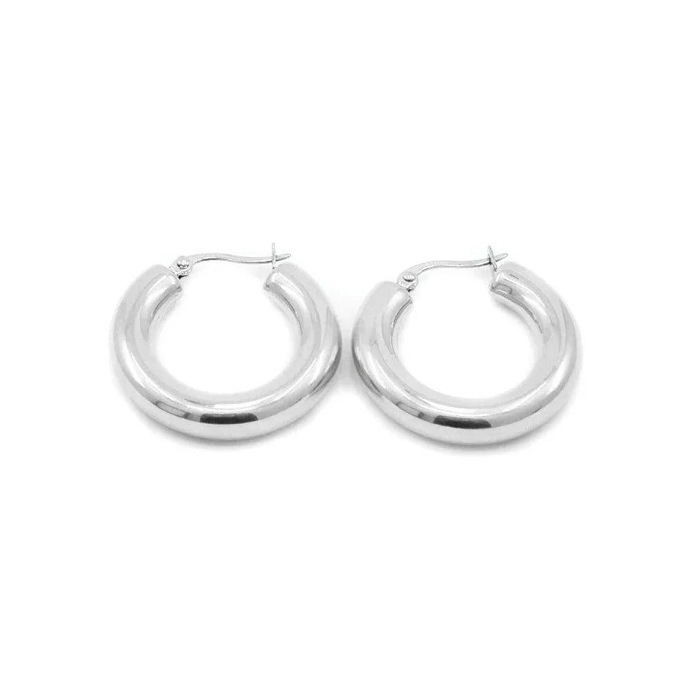 Stainless Steel 1.2 Inch Metal Hoop Pin Catch Earrings - Jewelry Store by Erik Rayo