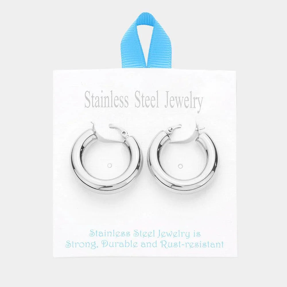 Stainless Steel 1.2 Inch Metal Hoop Pin Catch Earrings - Jewelry Store by Erik Rayo