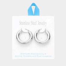 Load image into Gallery viewer, Stainless Steel 1.2 Inch Metal Hoop Pin Catch Earrings
