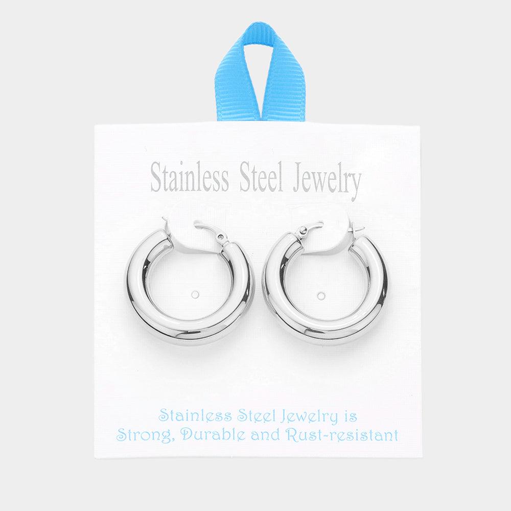 Stainless Steel 1.2 Inch Metal Hoop Pin Catch Earrings