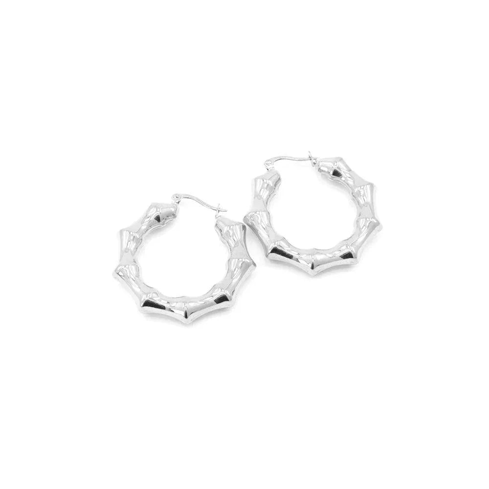 Stainless Steel 1 Inch Metal Bamboo Hoop Pin Catch Earrings - Jewelry Store by Erik Rayo