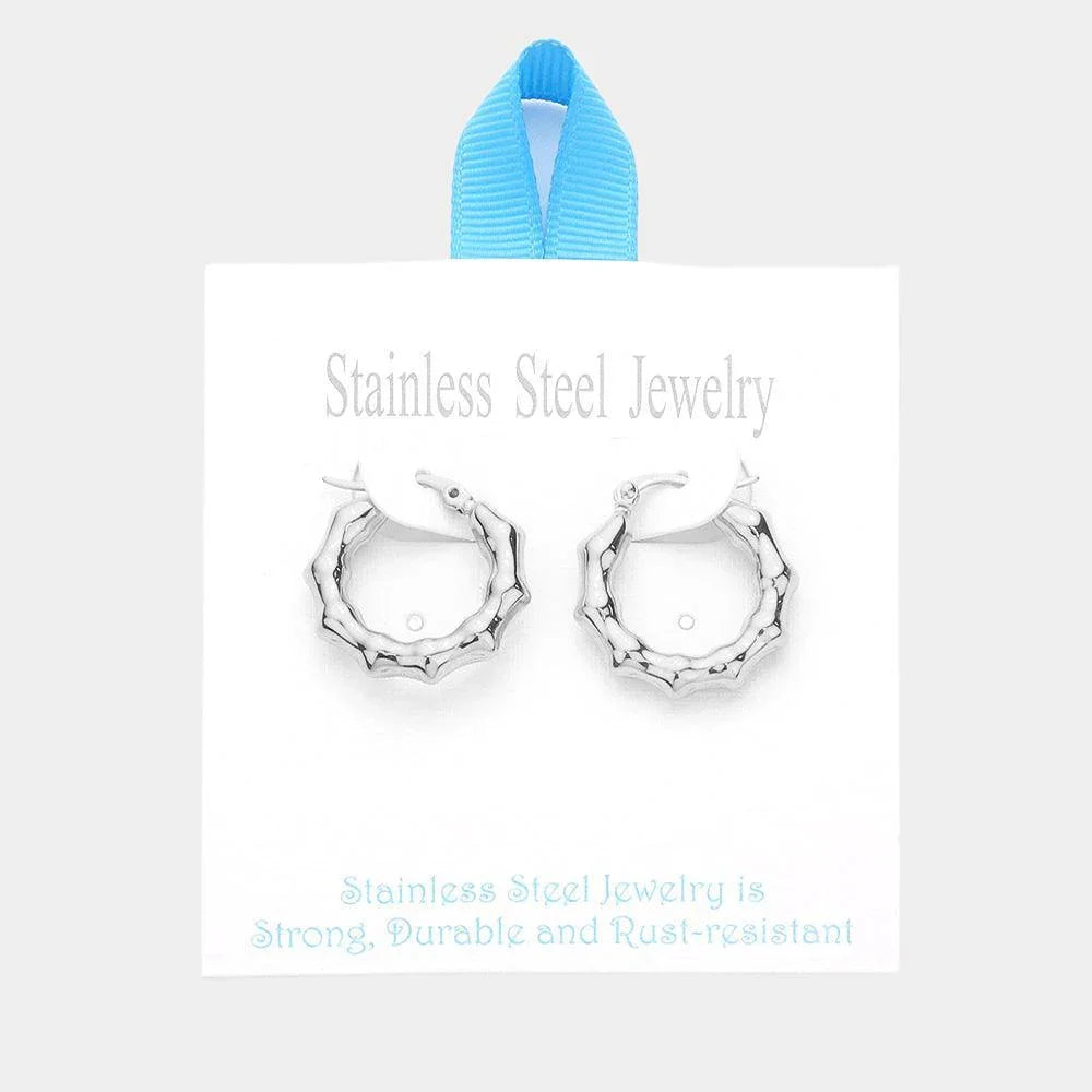 Stainless Steel 1 Inch Metal Bamboo Hoop Pin Catch Earrings - Jewelry Store by Erik Rayo