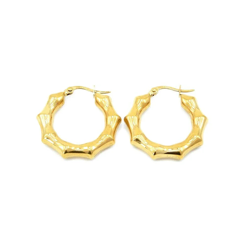 Gold 18K Gold Dipped Stainless Steel 1.2 Inch Metal Bamboo Hoop Pin Catch Earrings - Jewelry Store by Erik Rayo