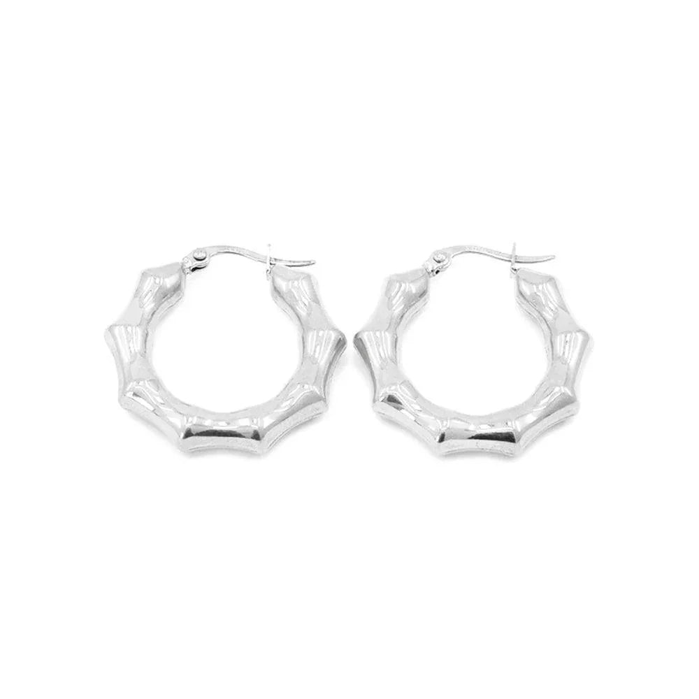 Stainless Steel 1.2 Inch Metal Bamboo Hoop Pin Catch Earrings - Jewelry Store by Erik Rayo