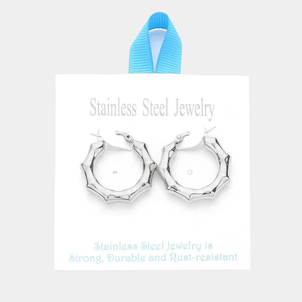 Stainless Steel 1.2 Inch Metal Bamboo Hoop Pin Catch Earrings - Jewelry Store by Erik Rayo