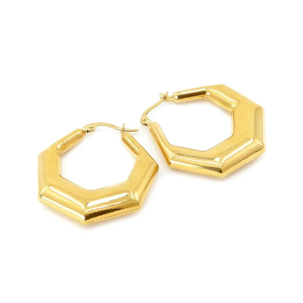 Gold 18K Gold Dipped Stainless Steel 1.4 Inch Metal Heptagon Hoop Pin Catch Earrings - Jewelry Store by Erik Rayo