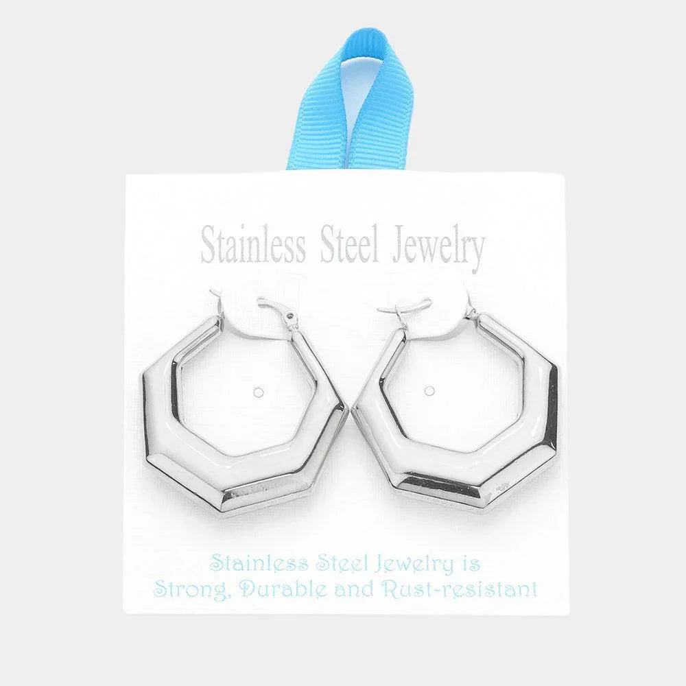 Stainless Steel 1.4 Inch Metal Heptagon Hoop Pin Catch Earrings - Jewelry Store by Erik Rayo
