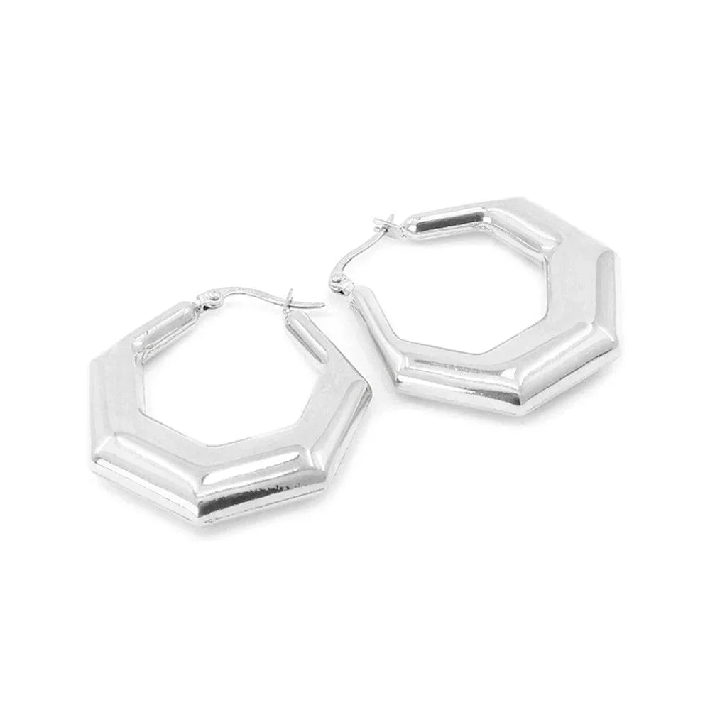 Stainless Steel 1.4 Inch Metal Heptagon Hoop Pin Catch Earrings - Jewelry Store by Erik Rayo