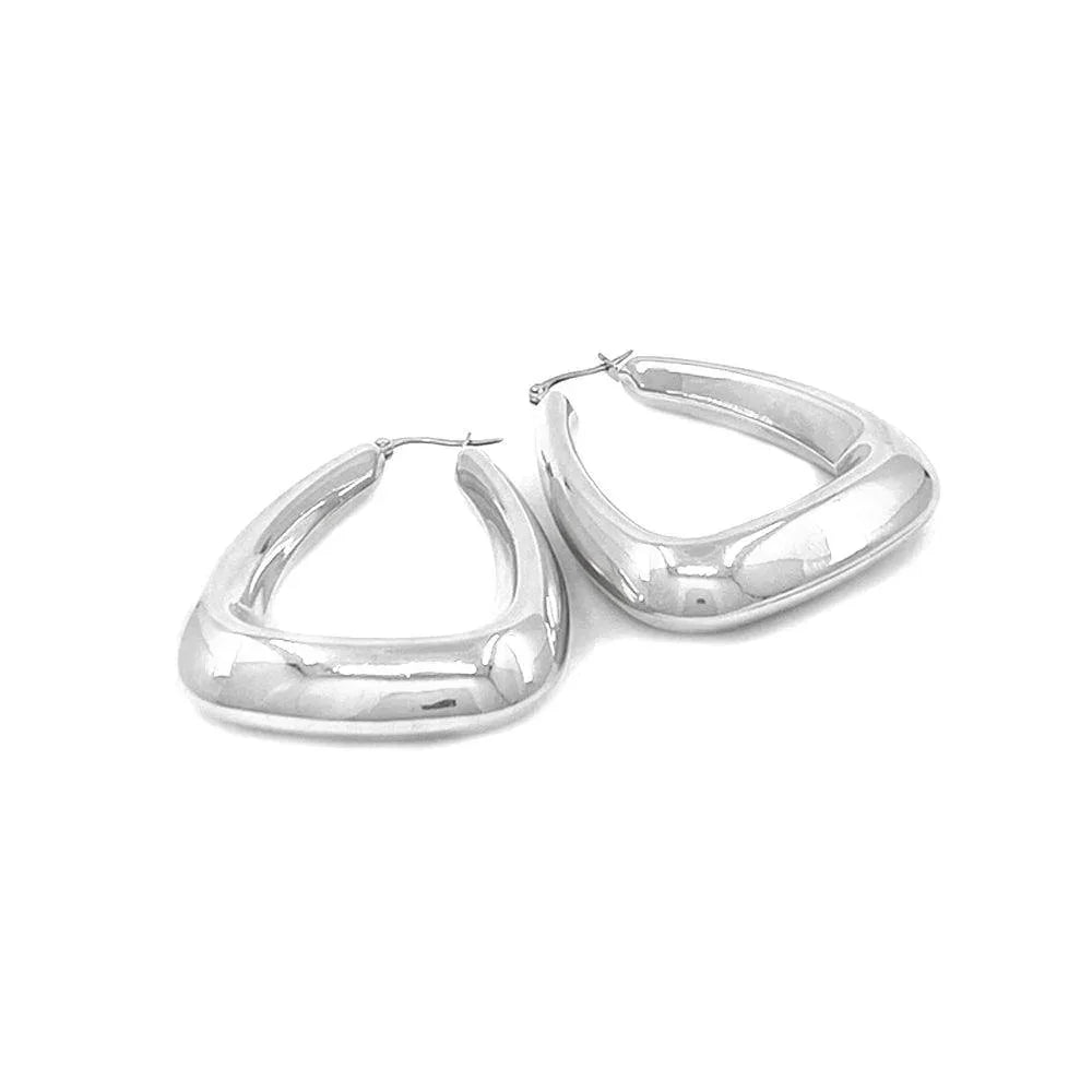 Stainless Steel 2.1 Inch Metal Trapezoid Hoop Pin Catch Earrings - Jewelry Store by Erik Rayo
