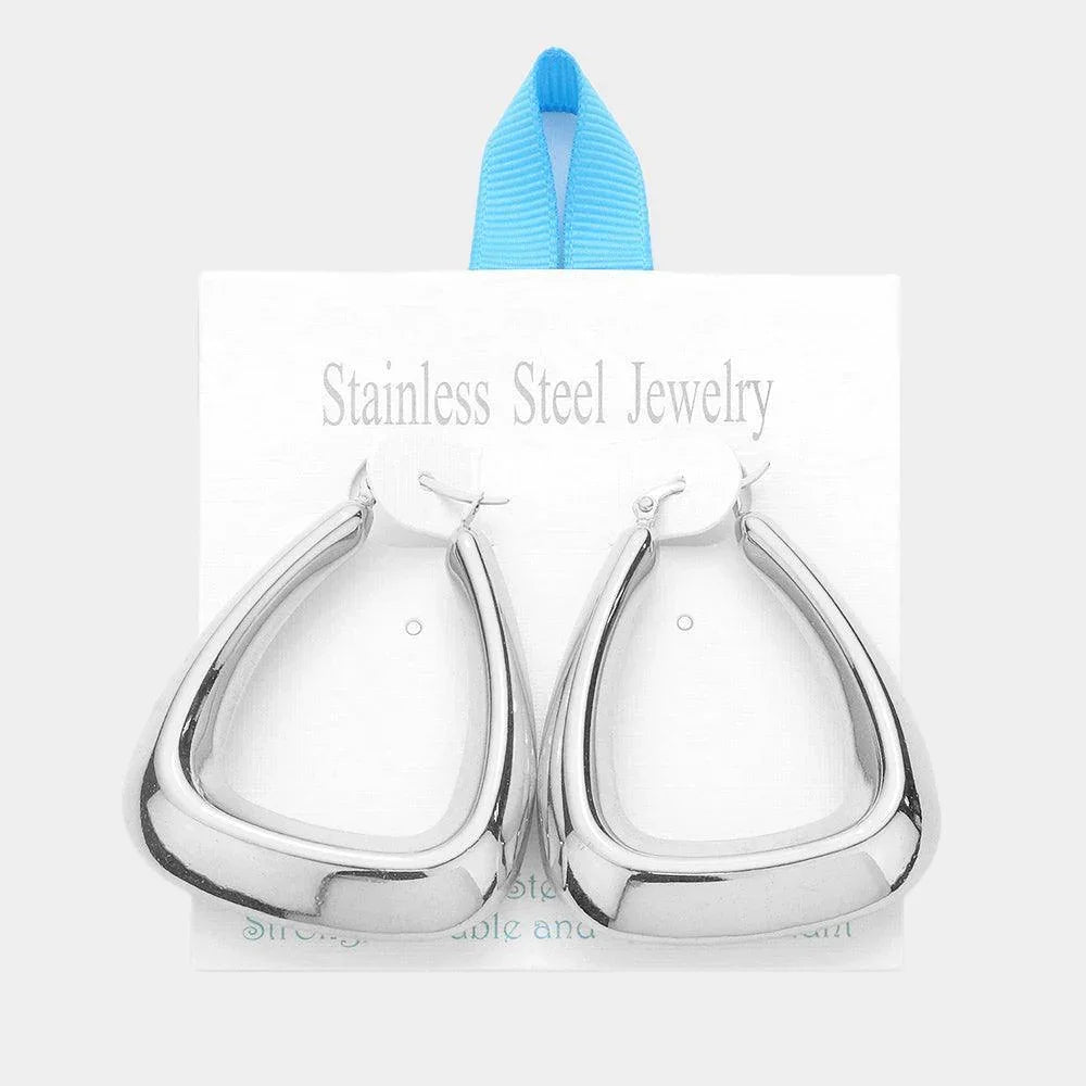 Stainless Steel 2.1 Inch Metal Trapezoid Hoop Pin Catch Earrings - Jewelry Store by Erik Rayo