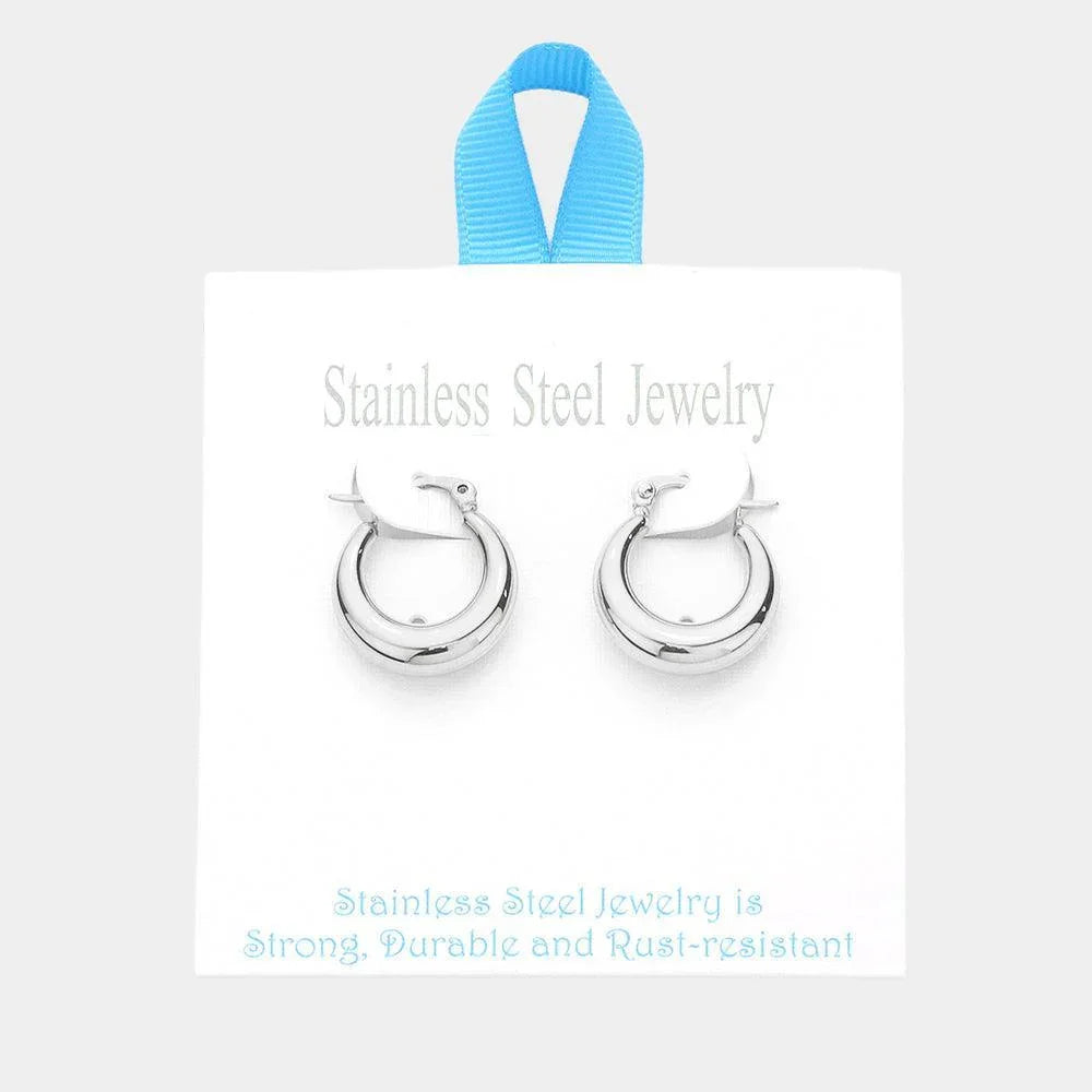 Stainless Steel 0.75 Inch Metal Hoop Pin Catch Earrings - Jewelry Store by Erik Rayo