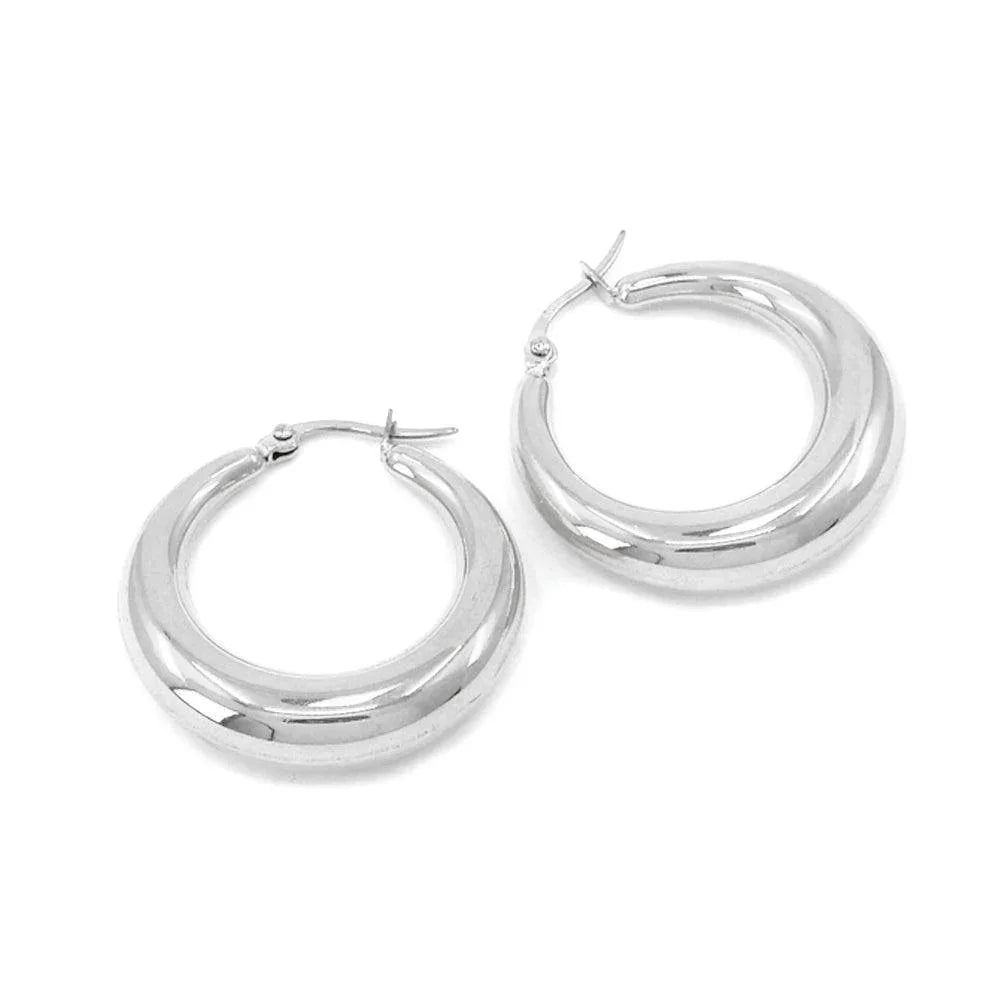 Stainless Steel 1 Inch Metal Hoop Pin Catch Earrings - Jewelry Store by Erik Rayo