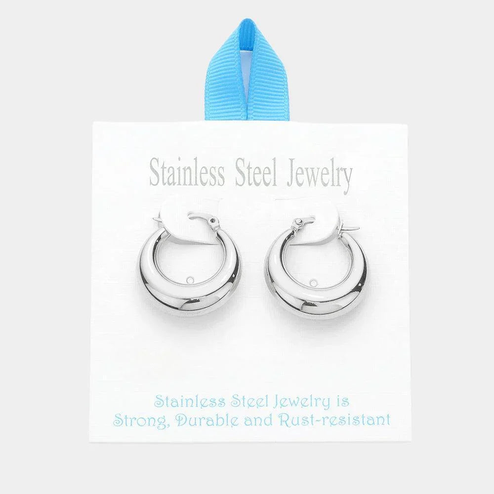 Stainless Steel 1 Inch Metal Hoop Pin Catch Earrings - Jewelry Store by Erik Rayo