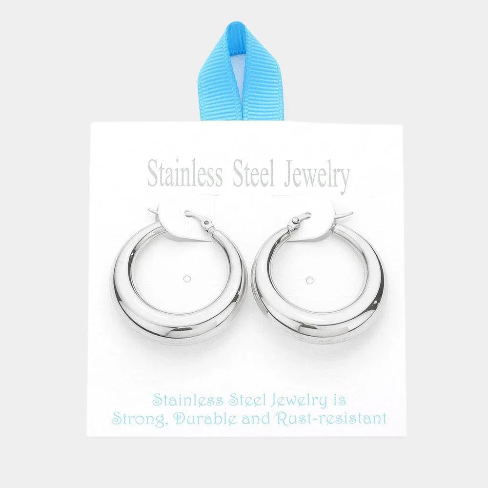 Stainless Steel 1.25 Inch Metal Hoop Pin Catch Earrings - Jewelry Store by Erik Rayo