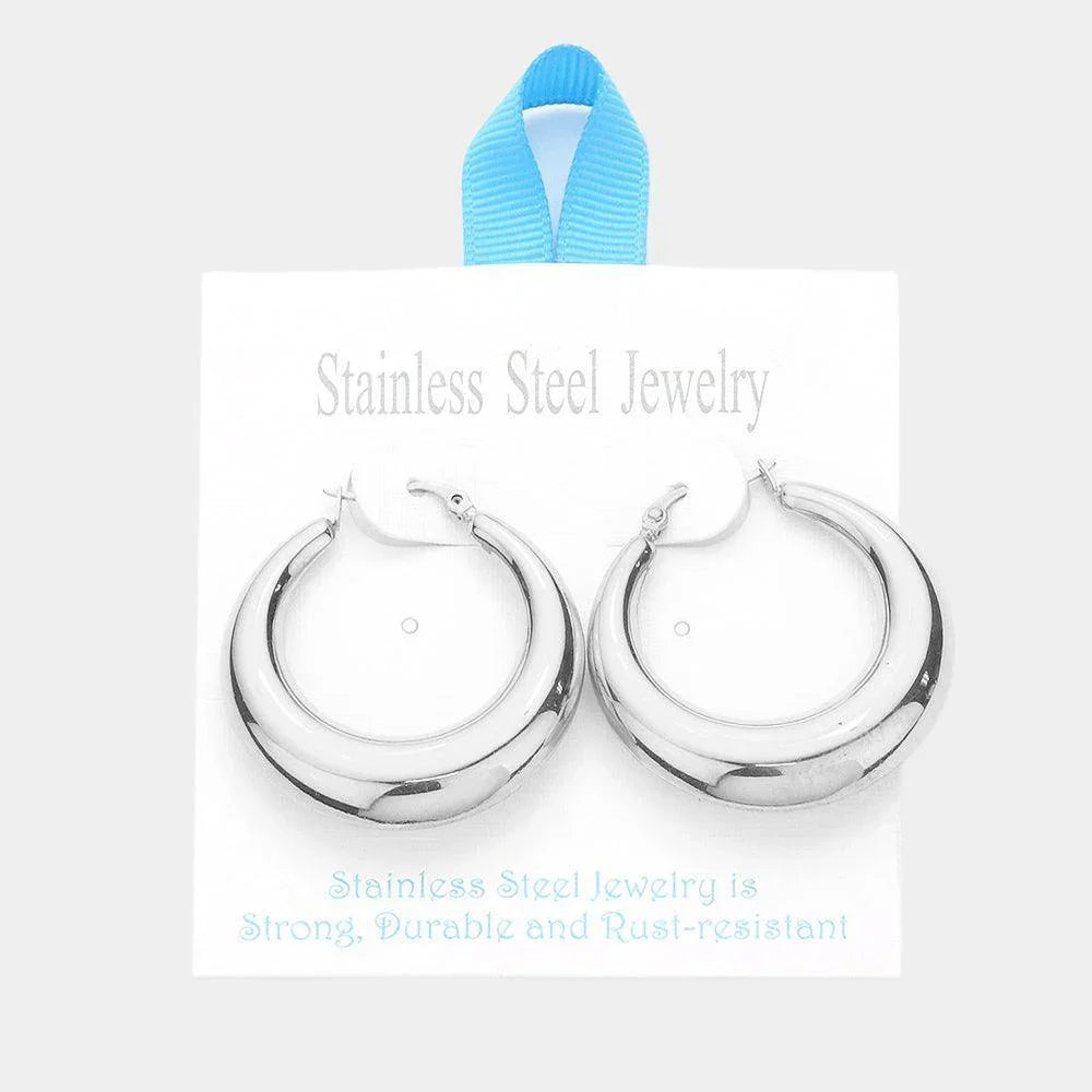 Stainless Steel 1.5 Inch Metal Hoop Pin Catch Earrings - Jewelry Store by Erik Rayo