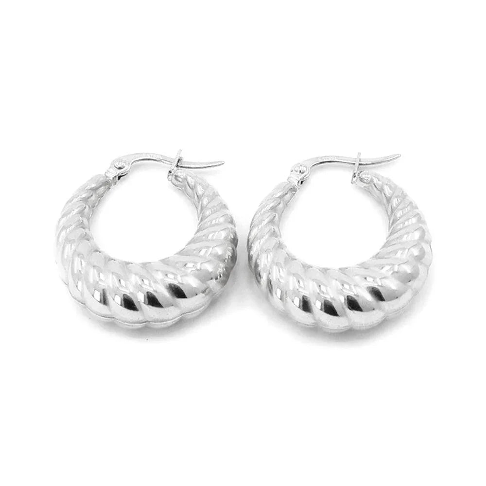 Stainless Steel 1 Inch Textured Metal Hoop Pin Catch Earrings - Jewelry Store by Erik Rayo