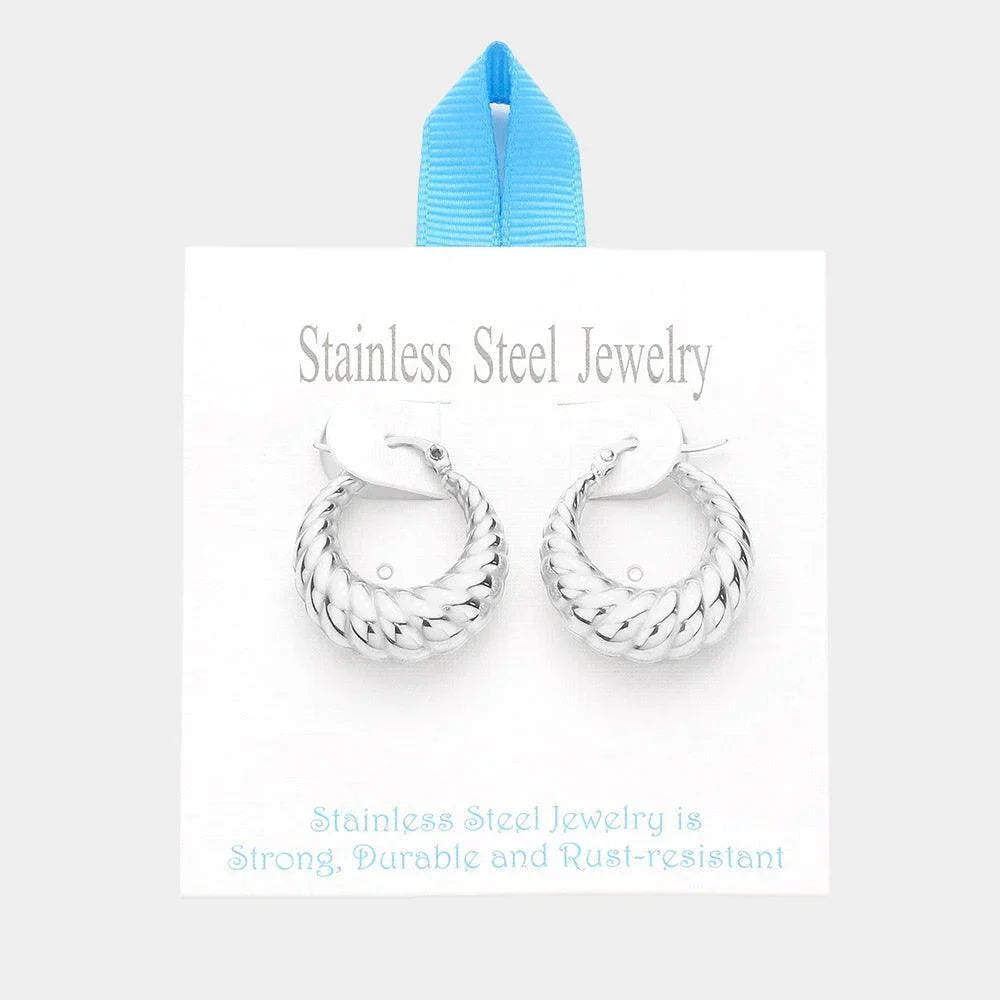 Stainless Steel 1 Inch Textured Metal Hoop Pin Catch Earrings - Jewelry Store by Erik Rayo