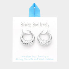 Load image into Gallery viewer, Stainless Steel 1 Inch Textured Metal Hoop Pin Catch Earrings
