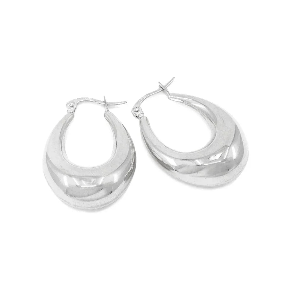 Stainless Steel 1.4 Inch Textured Metal Oval Hoop Pin Catch Earrings - Jewelry Store by Erik Rayo