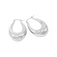 Load image into Gallery viewer, Stainless Steel 1.4 Inch Textured Metal Oval Hoop Pin Catch Earrings
