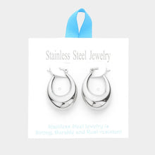 Load image into Gallery viewer, Stainless Steel 1.4 Inch Textured Metal Oval Hoop Pin Catch Earrings
