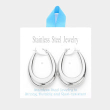 Load image into Gallery viewer, Stainless Steel 1.75 Inch Textured Metal Oval Hoop Pin Catch Earrings
