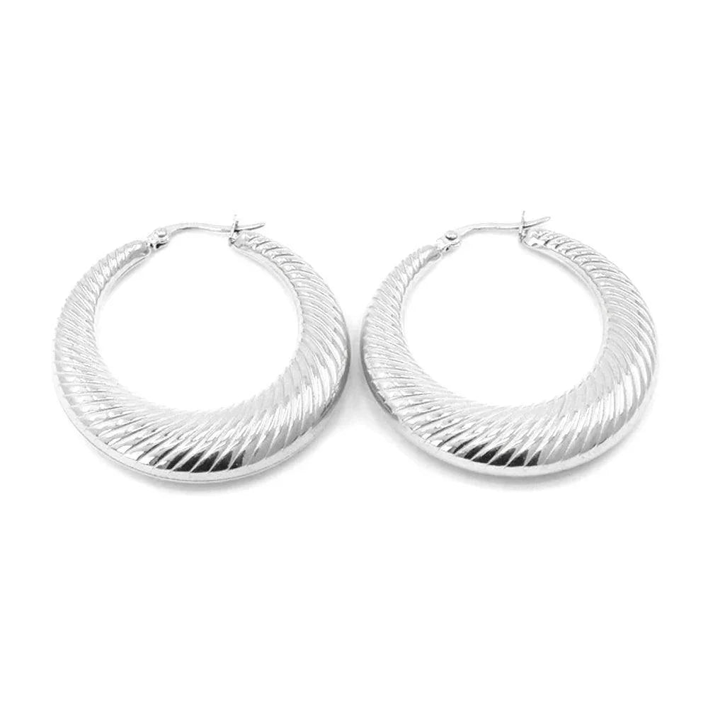 Stainless Steel 2 Inch Textured Metal Hoop Pin Catch Earrings - Jewelry Store by Erik Rayo