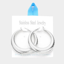 Load image into Gallery viewer, Stainless Steel 2 Inch Textured Metal Hoop Pin Catch Earrings
