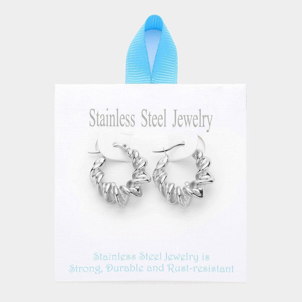 Stainless Steel Spiral Hoop Pin Catch Earrings - Jewelry Store by Erik Rayo