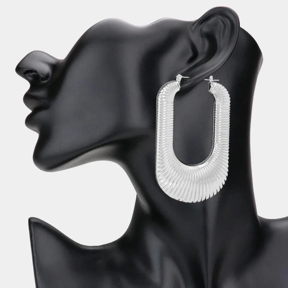 Textured Curved Metal Rectangle Hoop Pin Catch Earrings - Jewelry Store by Erik Rayo