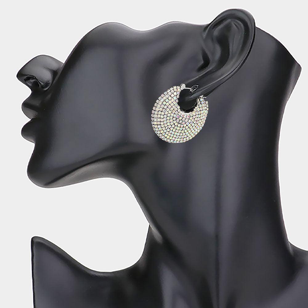 Rhinestone Paved Hoop Pin Catch Earrings