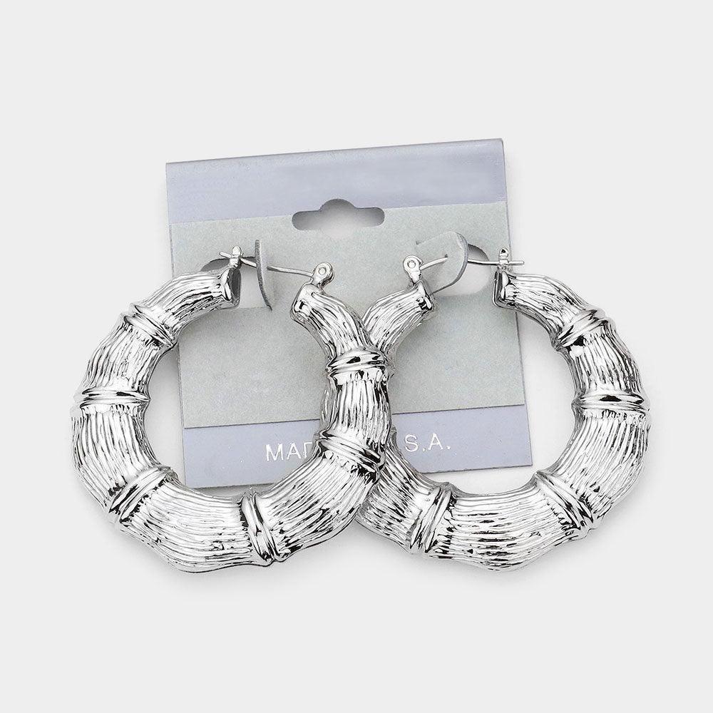 Metal Bamboo Hoop Pin Catch Earrings - Jewelry Store by Erik Rayo