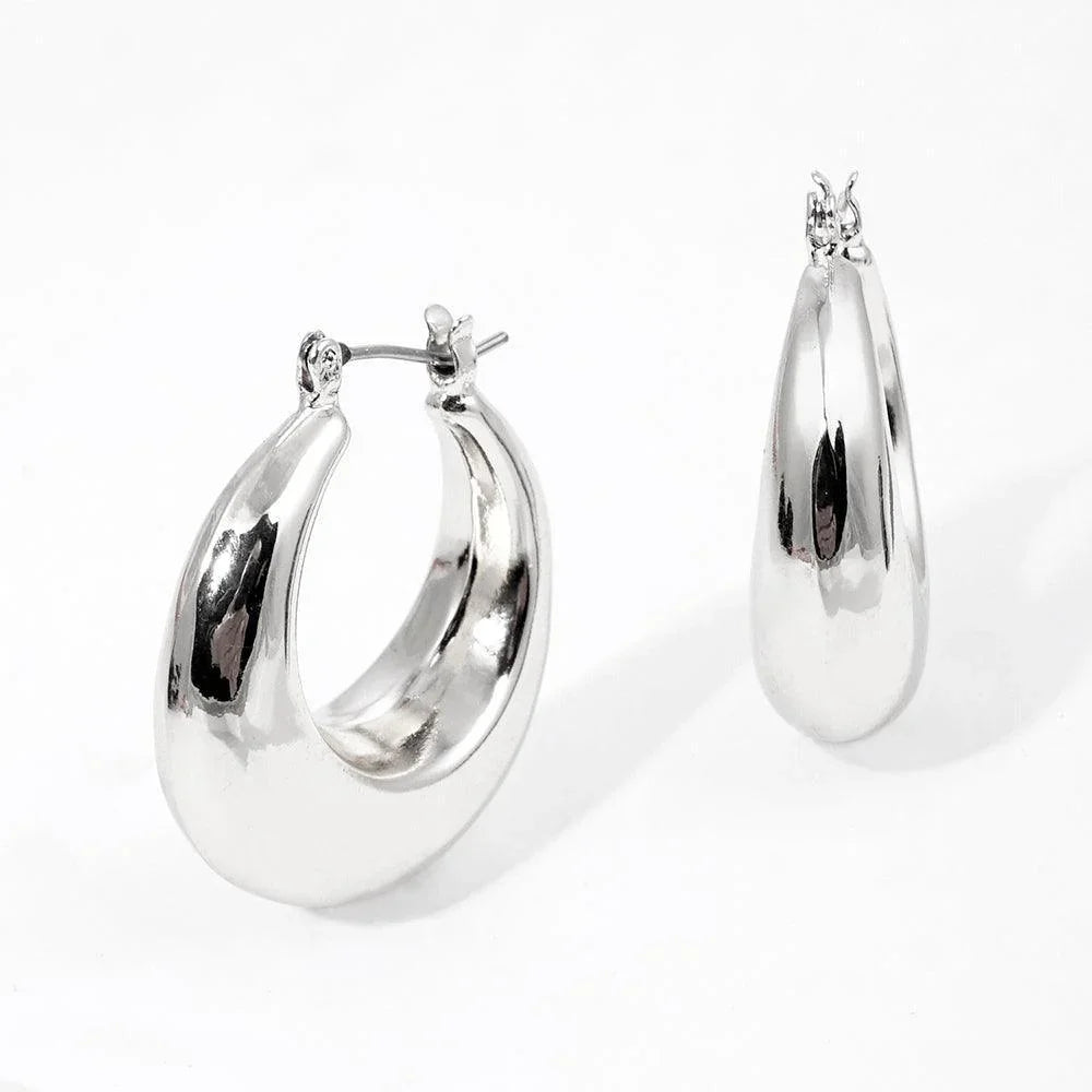 Gold White Gold Dipped 1.25 Inch Metal Hoop Pin Catch Earrings - Jewelry Store by Erik Rayo