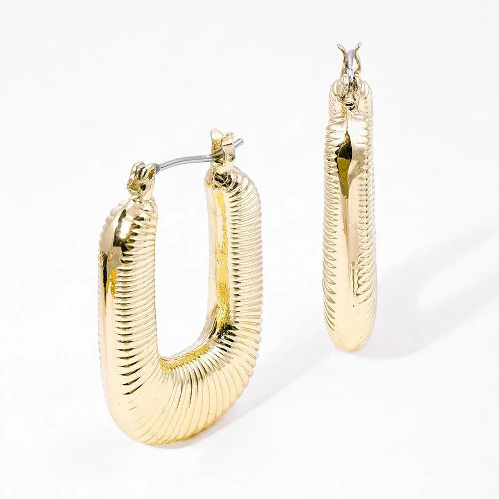 Gold Gold Dipped Textured Metal Rectangle Hoop Pin Catch Earrings - Jewelry Store by Erik Rayo