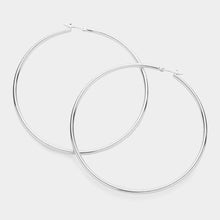 Load image into Gallery viewer, Silver White Gold Dipped 3 Inch Brass Metal Hoop Pin Catch Earrings
