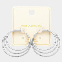 Load image into Gallery viewer, Silver White Gold Dipped Triple Hoop Pin Catch Earrings
