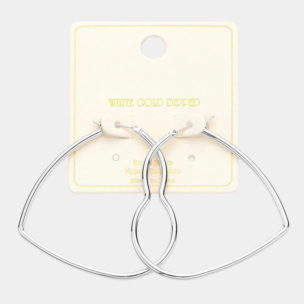 Silver White Gold Dipped Heart Hoop Pin Catch Earrings - Jewelry Store by Erik Rayo