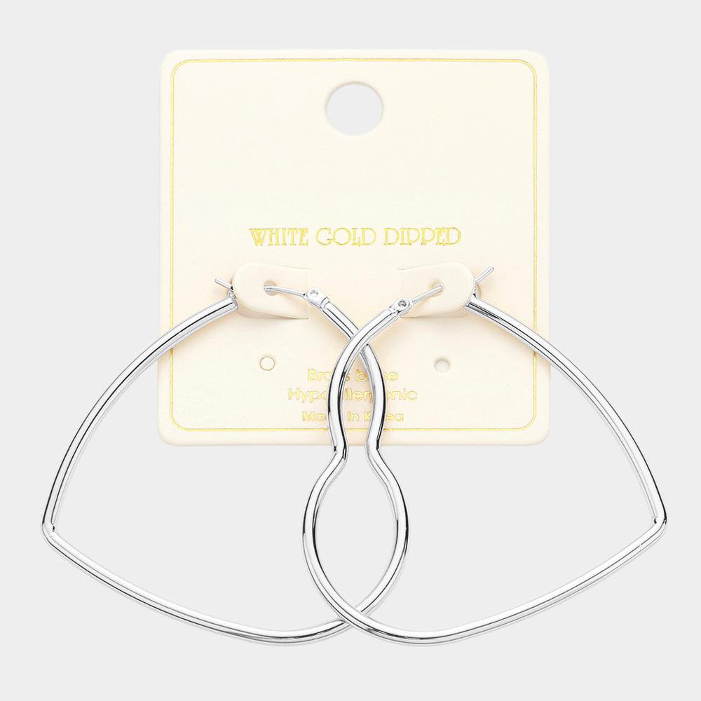 Silver White Gold Dipped Heart Hoop Pin Catch Earrings