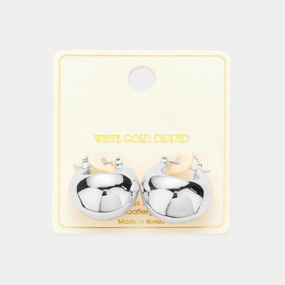 Silver White Gold Dipped Puffy Cloud Hoop Pin Catch Earrings - Jewelry Store by Erik Rayo