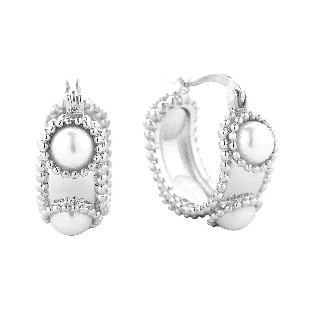 Silver White Gold Dipped Vintage Pearl Pin Catch Hoop Earrings - Jewelry Store by Erik Rayo